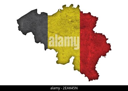 Map and flag of Belgium on weathered concrete Stock Photo