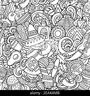 Cartoon doodles Mexico seamless pattern. Stock Vector