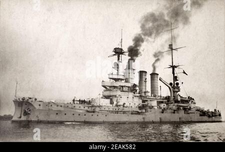 SMS Hessen was the third of five pre-dreadnought battleships of the Braunschweig class. She was laid down in 1902 and was commissioned into the German Stock Photo