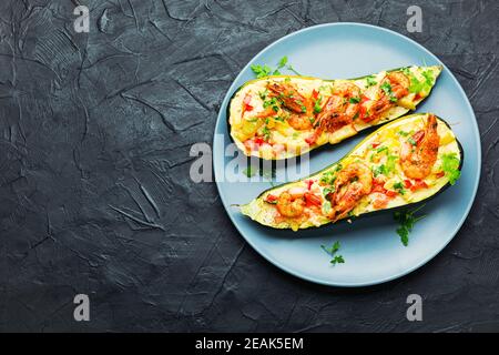 Oven baked zucchini with shrimp Stock Photo