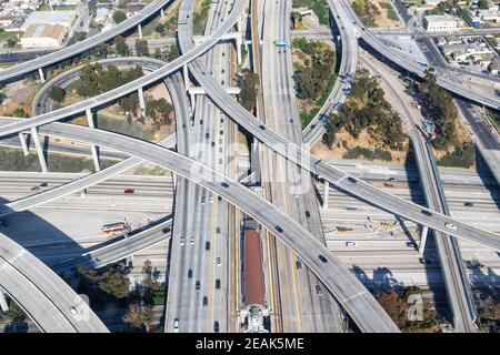 Century Harbor Freeway interchange intersection junction Highway Los Angeles roads traffic America city aerial view photo Stock Photo