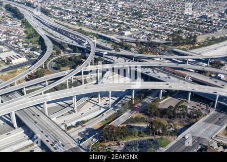 Century Harbor Freeway interchange intersection junction Highway Los Angeles roads traffic America city aerial view photo Stock Photo