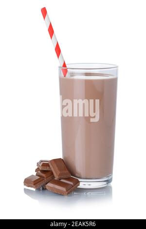 Chocolate milk shake milkshake in a glass straw isolated on white Stock Photo
