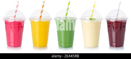 Collection of fruit juice drink drinks in a cup healthy eating isolated on white Stock Photo