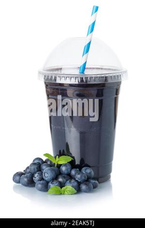 Blueberry smoothie fruit juice fresh drink blueberries in a cup isolated on white Stock Photo