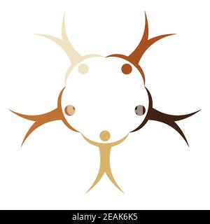 People different races in a circle holding hands, vector concept symbol friendship nations peoples of the world, sign peace and unification of nations Stock Vector