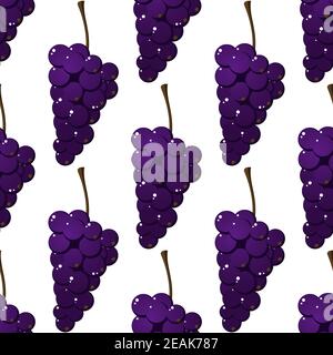 Seamless pattern of delicious ripe juicy bunches of purple grapes in a repeat motif in square format Stock Vector