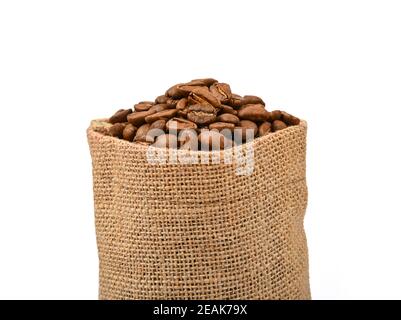 Bag of roasted coffee beans isolated on white Stock Photo