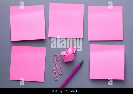Pink Sticky Note Paper With Office Supplies Stock Photo