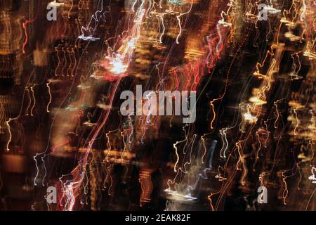The colored moving lights in the dark night Stock Photo