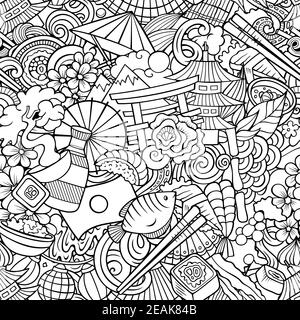 Cartoon doodles Japan seamless pattern. Stock Vector