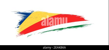 Flag of Seychelles in grunge brush stroke, vector grunge illustration. Stock Vector