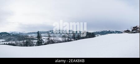 Panoramic view of the Alps in winter in Sonthofen, Allgäu, Germany Stock Photo