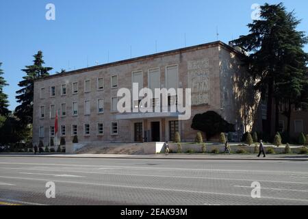 Council of Ministers (Prime Minister's Office) on the boulevard Bulevardi Deshmoret e Kombit, Tirana, Albania Stock Photo