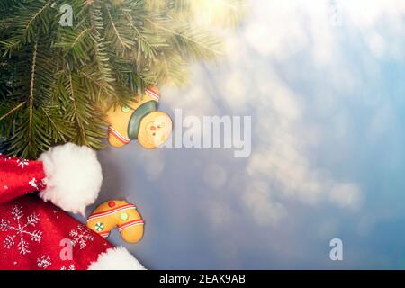 Gingerbread cookies in Christmas setting. Magic holiday background. Stock Photo