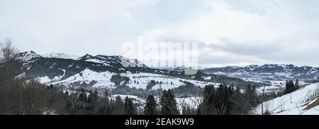 Panoramic view of the Alps in winter in Sonthofen, Allgäu, Germany Stock Photo