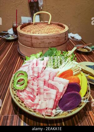 Okinawa style local pork shabu in Naha Stock Photo