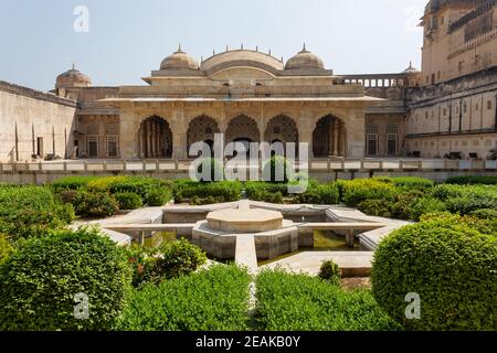 Sheesh Mahal Bagh or garden, Amber Palace, Jaipur, Rajasthan, India. Stock Photo