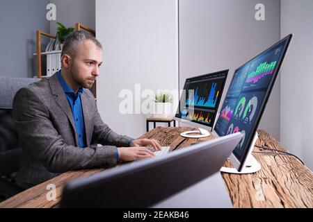 Financial Analyst Or Advisor Using KPI Data Technology Stock Photo