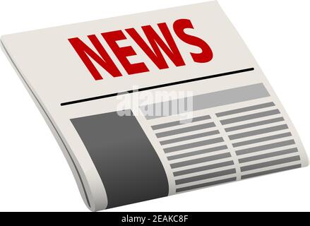 Folded angled cartoon newspaper with perspective and the header in red - News, isolated on white background Stock Vector