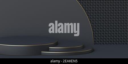 Abstract background golden outlined cylinders stage with mesh texture ...