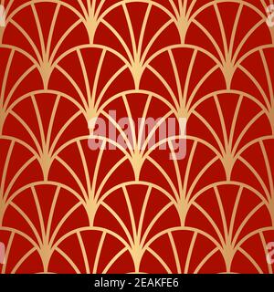 Art Deco seamless pattern. Red and golden decorative vintage  background. Stock Photo