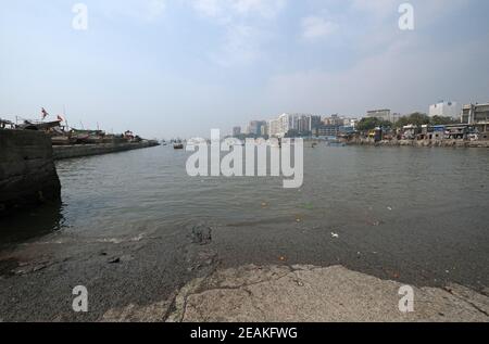 Fishing boats at Colaba fishing village, southern end of Mumbai city, India Stock Photo