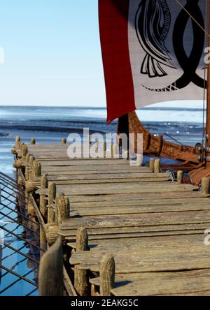 3D Rendering Vikings Boat Stock Photo