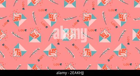 A poster for lovers. Spring pink seamless pattern. Valentine's day concept.Envelope with hearts. Love message Stock Photo