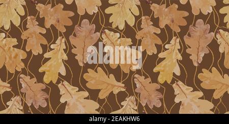 .Autumn geometric seamless patternBig banner for social media, covers for personal blogs, discount poster template for offline, online stores. autumn leaves on a dark background. Yellow leaves in real. Stock Photo