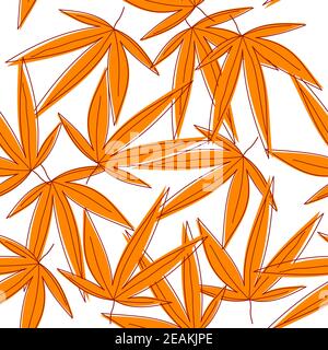 Seamless seasonal background with random orange withered stylized leaves, on white background Stock Vector