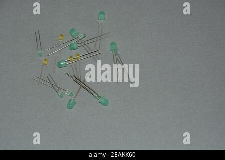 green or turquoise light emitting diodes on grey background Stock Photo