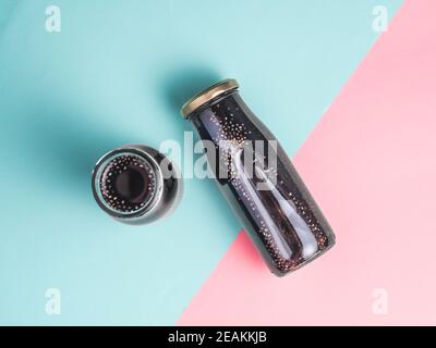 Detox activated charcoal black chia water Stock Photo