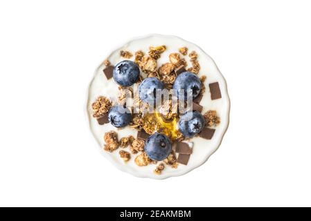 Yogurt with Blueberries and Muesli Stock Photo