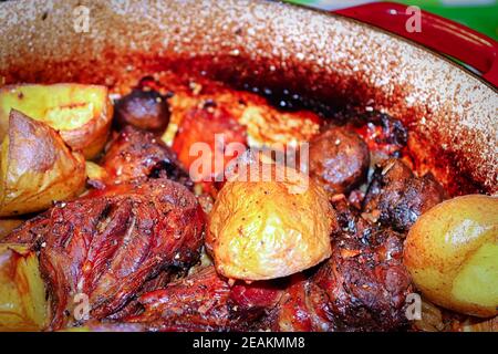 Closeup of a dish of osso buco with potatoes Stock Photo