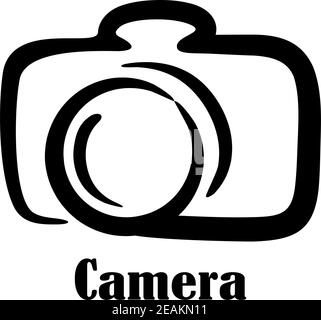 Black and white doodle sketch camera icon with a digital camera over the text in black - Camera Stock Vector