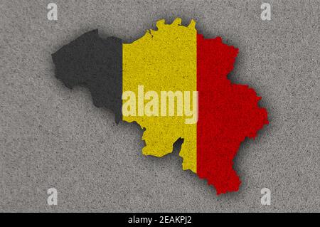 Map and flag of Belgium on felt Stock Photo