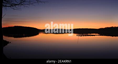 After sunset, Lake MÃ¶hnesee, Delecke, North Rhine-Westphalia, Germany Stock Photo