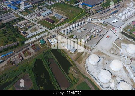 Oil refinery plant for primary and deep oil refining. Equipment Stock Photo