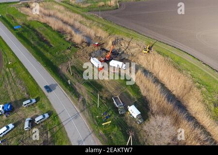 Repair of the gas pipeline section passing through the water cha Stock Photo