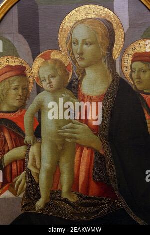 Unknown Italian painter: Madonna and Child with St. Cosmas and Damian, Old Masters Collection, Croatian Academy of Sciences in Zagreb Stock Photo