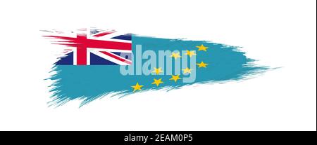 Flag of Tuvalu in grunge brush stroke, vector grunge illustration. Stock Vector