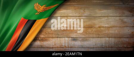 Zambian flag on vintage wood wall banner Stock Photo