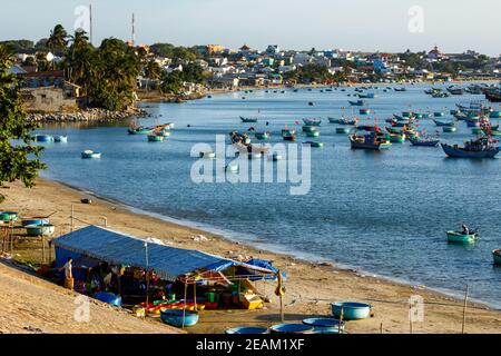 Fisher boats in the bay of Mui Ne in Vietnam Stock Photo