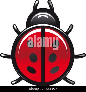 Red and black spotted cartoon ladybug or ladybird viewed from above Stock Vector