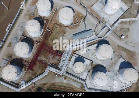 Reservoirs for storage of oil and products of its processing. Refinery. Stock Photo