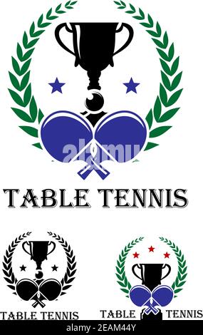 Table Tennis emblem for a championship with crossed bats and a trophy enclosed in a foliate laurel wreath Stock Vector