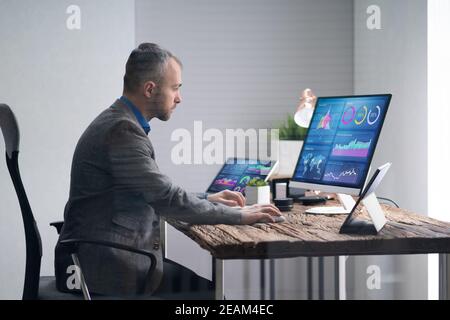 Financial Analyst Or Advisor Using KPI Data Technology Stock Photo