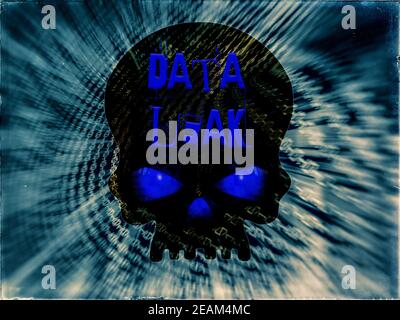 Network Attack, Black Skull with Glowing red demonic eyes on a Binary ...