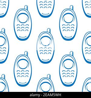 Seamless background pattern of a retro mobile phone with a protruding antenna in a repeat doodle sketch motif in square format Stock Vector